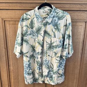 Tommy Bahama Blue and Green Floral Button Down Silk Shirt